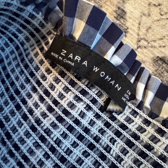 Zara Gingham Check, Cottage Core Blue & White Midi Maxi Skirt, Size Small - Picture 5 of 10